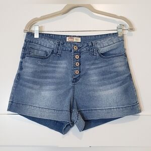 L.e.i. Tatum High-Rise Shorts Button Fly Whiskering Fading Size 11 Juniors